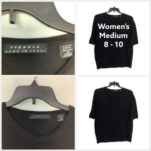 Women's Fiesone Italian M Medium 8 - 10 V-Neck Sweater Black Short Sleeve EUC